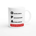 Opa Tasse mit Akrostichon-Spruch Alte Schule, großes Herz – weiße Keramiktasse, Vorderansicht