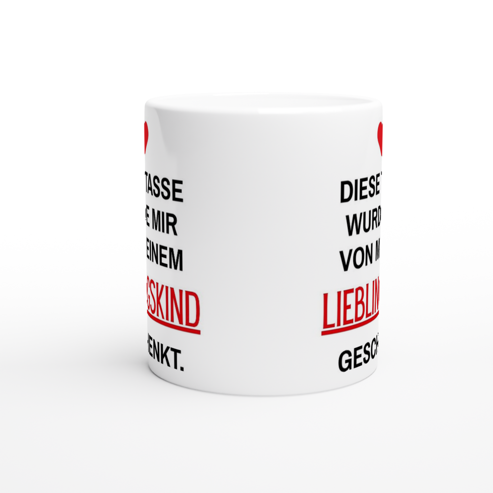 Weiße Eltern-Tasse mit Spruch „Diese Tasse wurde mir von meinem Lieblingskind geschenkt.“ – Ansicht 2