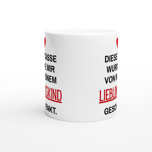 Weiße Eltern-Tasse mit Spruch „Diese Tasse wurde mir von meinem Lieblingskind geschenkt.“ – Ansicht 2