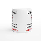 Weiße Mama-Tasse mit Spruch „Liebe Mama! Danke, dass du mich nicht geschluckt hast! Frohe Weihnachten“ – Ansicht 2