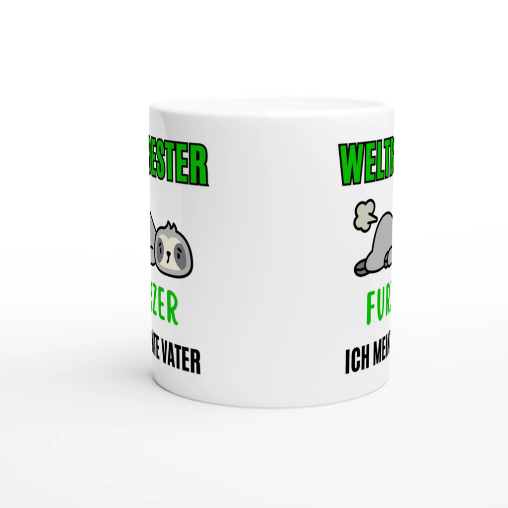 Weiße Papa-Tasse mit Spruch „Weltbester Furzer – ich meinte Vater“ – Ansicht 3