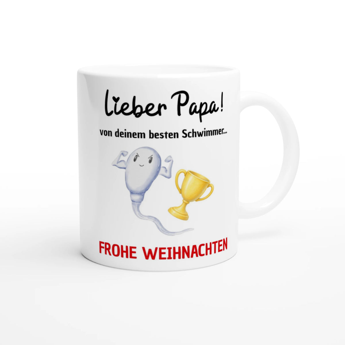 Weiße Papa-Tasse mit Spruch „Lieber Papa! Von deinem besten Schwimmer … Frohe Weihnachten“