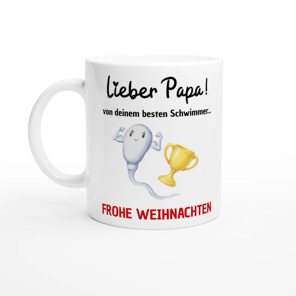 Weiße Papa-Tasse mit Spruch „Lieber Papa! Von deinem besten Schwimmer … Frohe Weihnachten“ – Ansicht 3