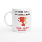 Weiße Eltern-Tasse mit Spruch „Tut mir leid, dass ich dein Lieblingskind bin. Ich hab’s mir nicht ausgesucht.“ – Ansicht 3