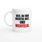 Weiße Keramiktasse Wichtelgeschenk mit lustigem Spruch
