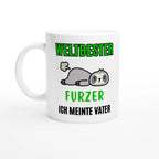 Weiße Papa-Tasse mit Spruch „Weltbester Furzer – ich meinte Vater“ – Ansicht 2