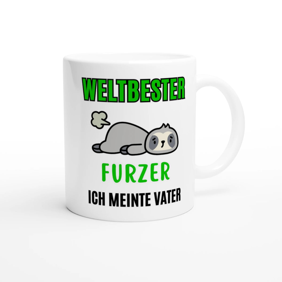 Weiße Papa-Tasse mit Spruch „Weltbester Furzer – ich meinte Vater“